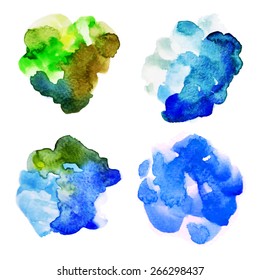 Vector rectangular blue watercolor drop. Abstract art hand paint isolated on white background. Watercolor stains. Watercolor banner 