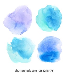 Vector rectangular blue watercolor drop. Abstract art hand paint isolated on white background. Watercolor stains. Watercolor banner 