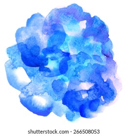 Vector rectangular blue watercolor drop. Abstract art hand paint isolated on white background. Watercolor stains. Watercolor banner 