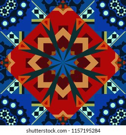 Vector rectangular design for your business. Creative geometric seamless pattern. Red, blue and black polygonal illustration consisting of rectangles.