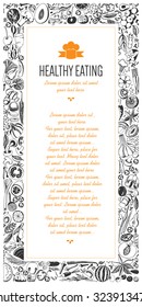 Vector rectangular frame made from hand drawn fruit, vegetables and culinary herbs