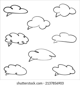 Vector rectangular speech bubbles. Abstract sketch of an utterance, speech. Doodles, a round hand-drawn frame and circled doodles. A set of isolated vector symbols in the shape of a rectangle