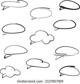 Vector rectangular speech bubbles. Abstract sketch of an utterance, speech. Doodles, a round hand-drawn frame and circled doodles. A set of isolated vector symbols in the shape of a rectangle