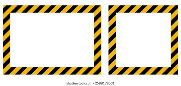 Vector rectangular and square yellow and black caution warning tape frame. The design concept represents danger lines for construction boundaries, road hazards, hazardous areas, or industrial safety