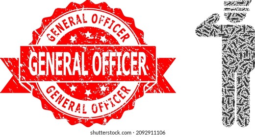 Vector recursive composition police officer, and General Officer unclean stamp. Red stamp seal includes General Officer tag inside ribbon.