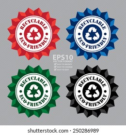 Vector : Recyclable Eco-Friendly With Recycle Sign Icon, Label or Sticker