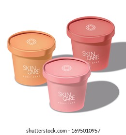 Vector Recyclable Ice Cream Paper Cup Jar for Food Snack Cosmetics Skincare Healthcare 3D Sunshine Illustration