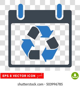 Vector Recycle Calendar Day EPS vector icon. Illustration style is flat iconic bicolor smooth blue symbol on a transparent background.