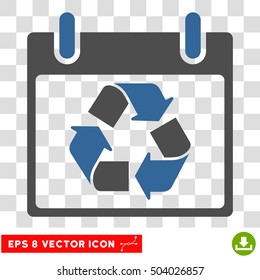 Vector Recycle Calendar Day EPS vector pictogram. Illustration style is flat iconic bicolor cobalt and gray symbol on a transparent background.
