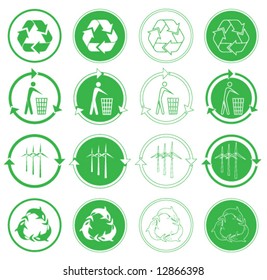 Vector recycle icons. Green and white. Simply change.