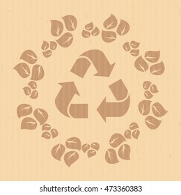 Vector recycle logo on paper craft texture. Elements for sites, advertising brochures, flayers, posters and info graphics. Flat cartoon vector illustration. Objects isolated on a white background.