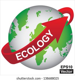 Vector : Recycle, Save The Earth, Stop Global Warming or Conservation Concept Present By Green Earth With Red Ecology Arrow Around  Isolated on White Background