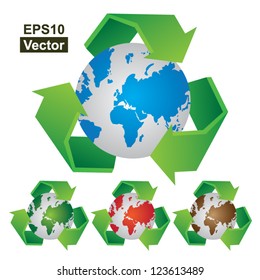 Vector : Recycle Sign Around The Earth For Save The Earth Concept Isolate on White Background