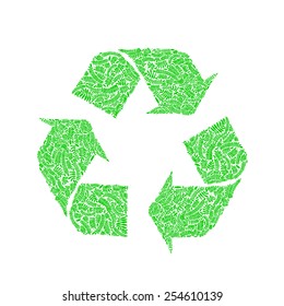 vector recycle symbol with green leaf plants. Vector illustration.