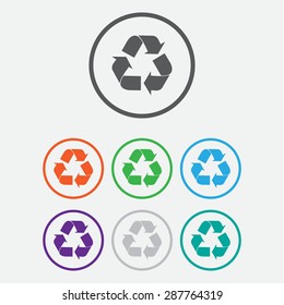 vector recycle symbol. recycle vector icon. Round circle buttons with frame.