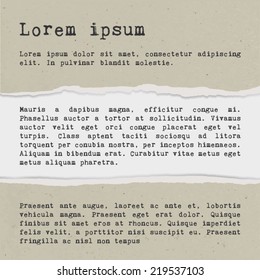 Vector recycled grainy and torn paper. Background paper for banner, label, document, presentation etc. Use for antique, retro, vintage, old, rustic style too. Colored - white, beige, brown. Eps 10.