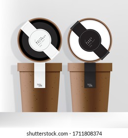 Vector Recycled Kraft Paper Jar or Cup Packaging with Minimal Designed Black & White Labels