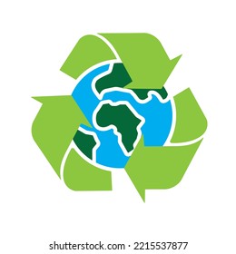 Vector recycling arrows with the  planet Earth. Reuse Reduce Recycle.