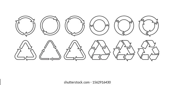 Vector recycling symbol of ecologically pure funds, set of arrows. Green vector vector illustration. Reuse Reduce Recycle. Garbage recycling logo. Rubbish recycling sign. Trash recycle set.