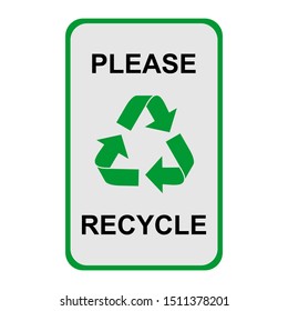 Vector recycling symbol on a square board with a green border and white background