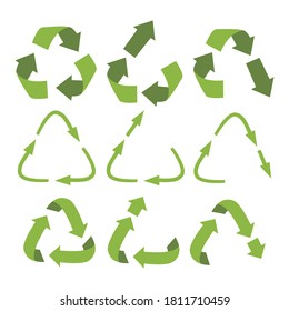 Vector recycling, upcycling and downcycling signs, isolated on white background. Green reuse symbols for ecological design. Zero waste lifestyle.