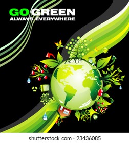 Fondo del concepto del mundo del reciclaje de vectores con muchos elementos verdes y naturales