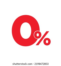 Vector red 0% text, 0 red percent, zero percent vector illustration. Sale discount.
