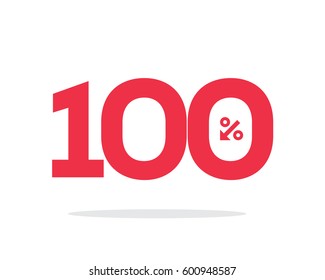 Vector red 100% text designed with an arrow percent icon on air with shadow isolated on white background. For sale campaigns.