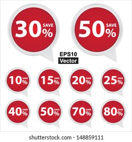 Vector : Red 10-80 Percent Save Discount Label Tag Isolated on White Background 