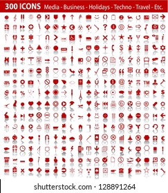 vector red 300 universal web icons set with shadow eps 10