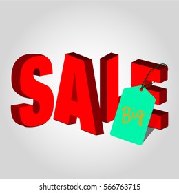 Vector red 3D effect. Sale typography with price tag. Sale template
