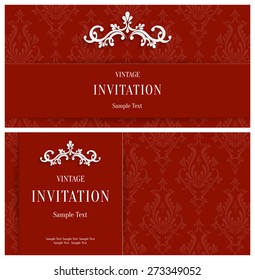 Vector Red 3d Floral Horizontal Cards Set, Christmas or Invitation Template 