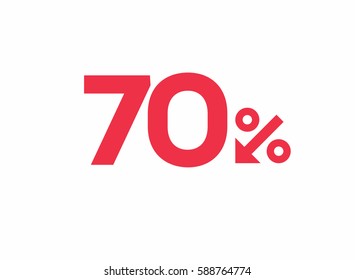 Vector red 70% text designed with an arrow percent icon isolated on white background. For sale campaigns. 