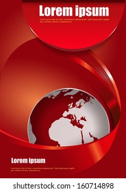 Vector red abstract brochure background with 3D with a stripe around the globe