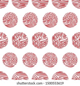Vector Red Abstract Circles on White Seamless Repeat Pattern
