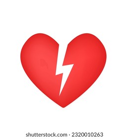 Vector of a red AED Sticker with heart shape and lightning. Love energy logo. Red heart with a lightning. Vector illustration