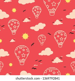 Vector Red Air Balloon Seamless Pattern