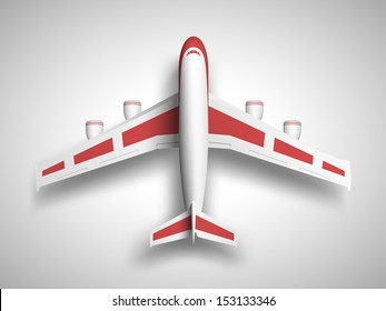 Vector Red Airplane Top View.