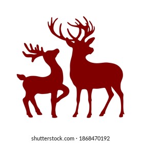 Vector red all body deer stag reindeer with antlers.Outline silhouette stencil drawing illustration isolated on white background .Sticker.T shirt print.Plotter Cutting. Laser cut. Christmas decoration