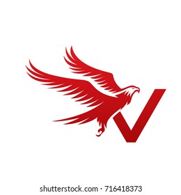 Vector Red American Eagle Letter V Logo