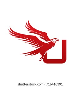 Vector Red American Eagle Letter U Logo