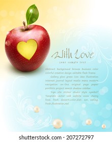 vector red apple with carved heart on a celebratory background 