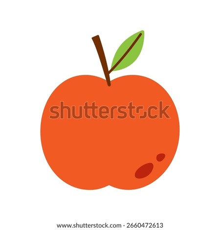 Vector red apple clipart. Whole fruit with green leaf in flat style. Healthy cute apple illustration.