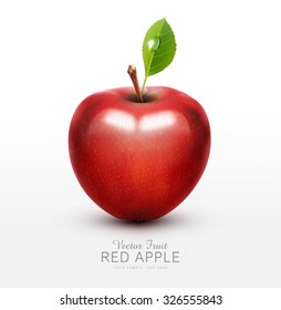 vector red apple with green leaf isolated on a white background