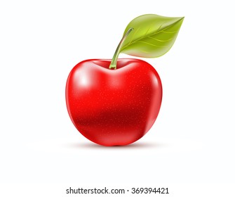 vector red apple with green leaf isolated on a white background