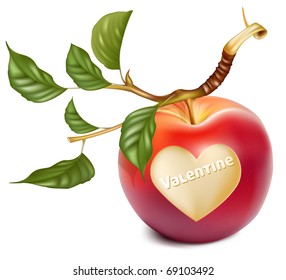 Vector red apple with a heart symbol. Happy Valentine!
