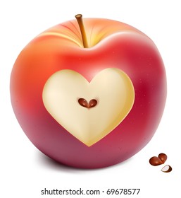 Vector red apple with a heart symbol