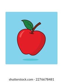 Vector red apple icon isolated on blue background. 