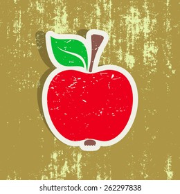 Vector red apple label on ochre grunge background
