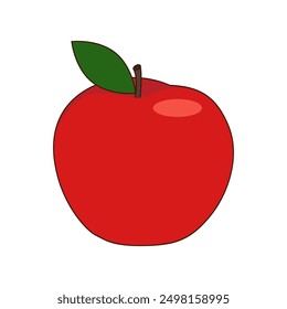 Vector red apple with leaf. Image with outline around perimeter